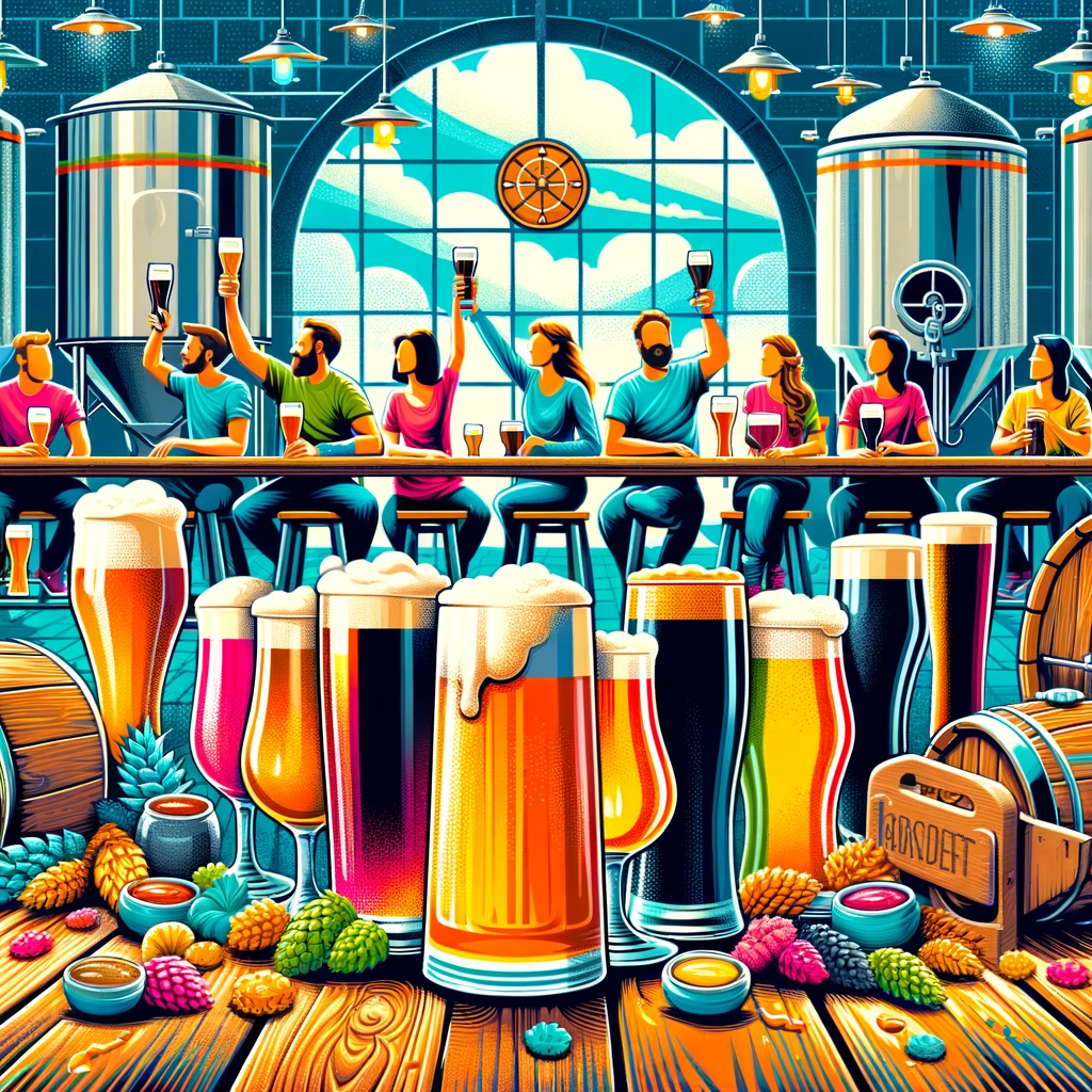 Illustration of beer and food pairing at a craft brewery